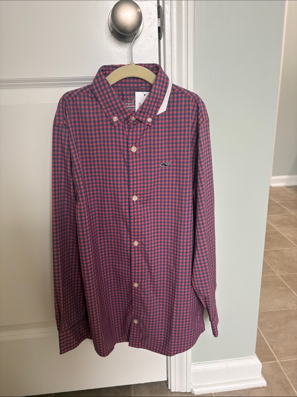 Vineyard Vines Pink and Navy Gingham Button-Down Shirt